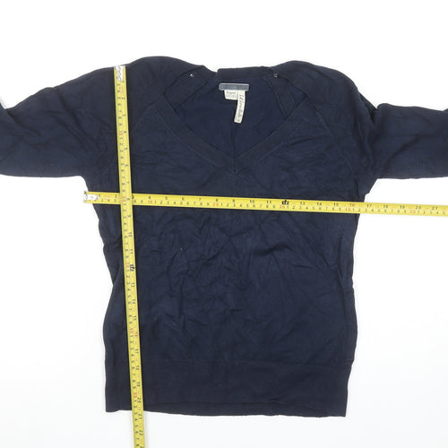 Esprit Women's Blue V-Neck Cotton Jumper Size M