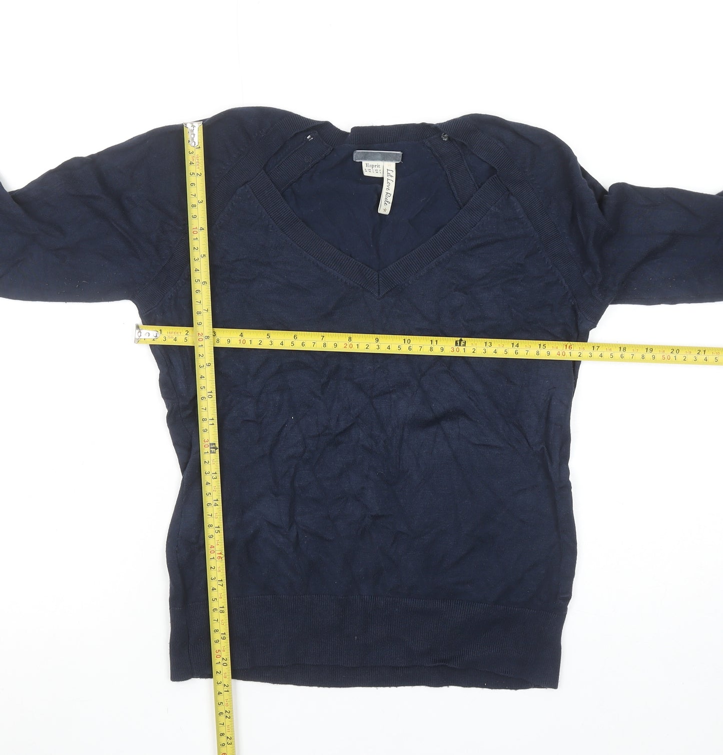 Esprit Women's Blue V-Neck Cotton Jumper Size M