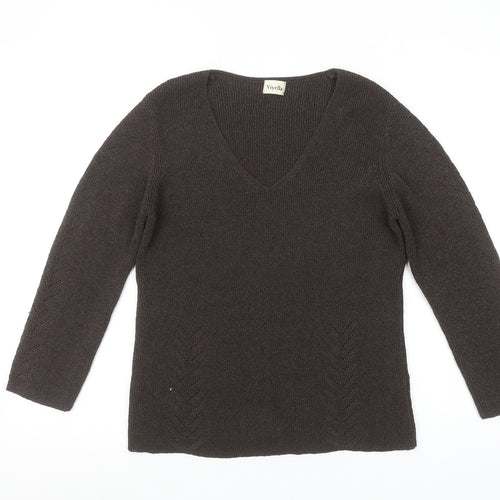 Viyella Women Brown V-Neck Long Sleeve Knit Pullover Jumper M