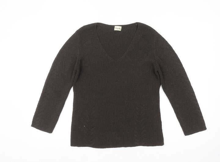 Viyella Women Brown V-Neck Long Sleeve Knit Pullover Jumper M