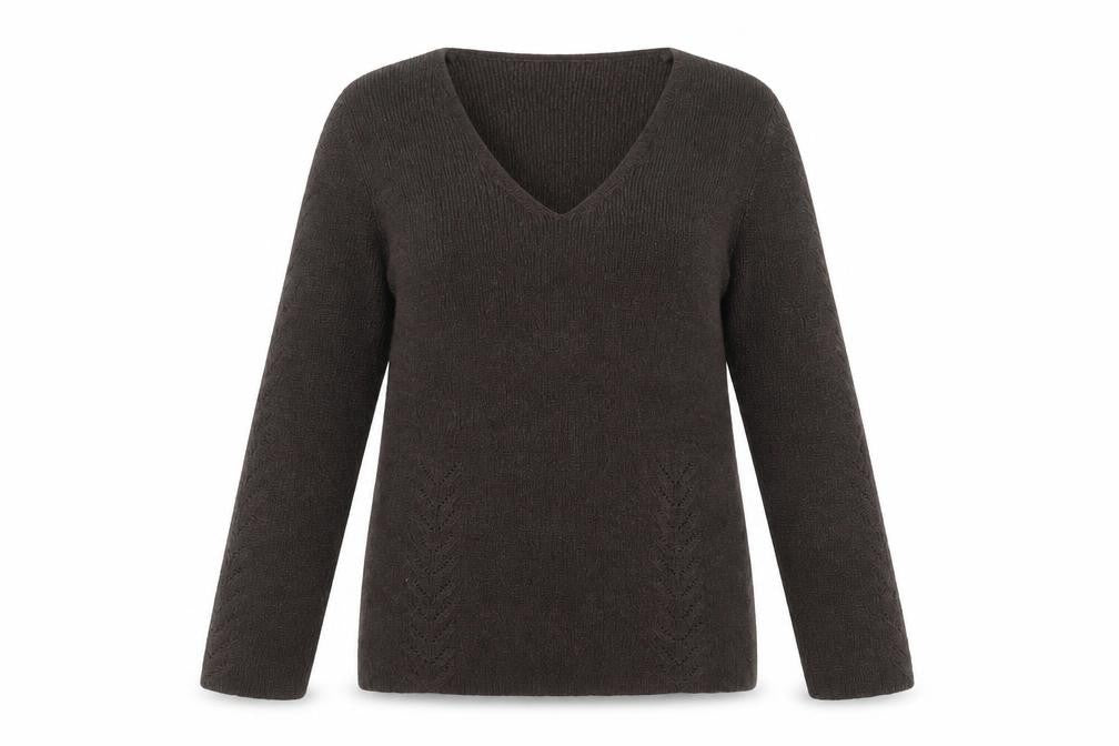 Front view of Viyella Women Brown V-Neck Long Sleeve Knit jumper M