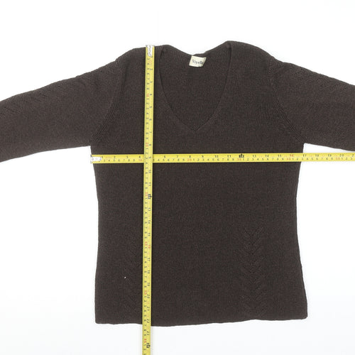Viyella Women Brown V-Neck Long Sleeve Knit Pullover Jumper M