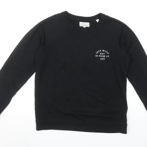 Jack Wills Women's Black Cotton Blend Crew Neck Sweatshirt UK 12