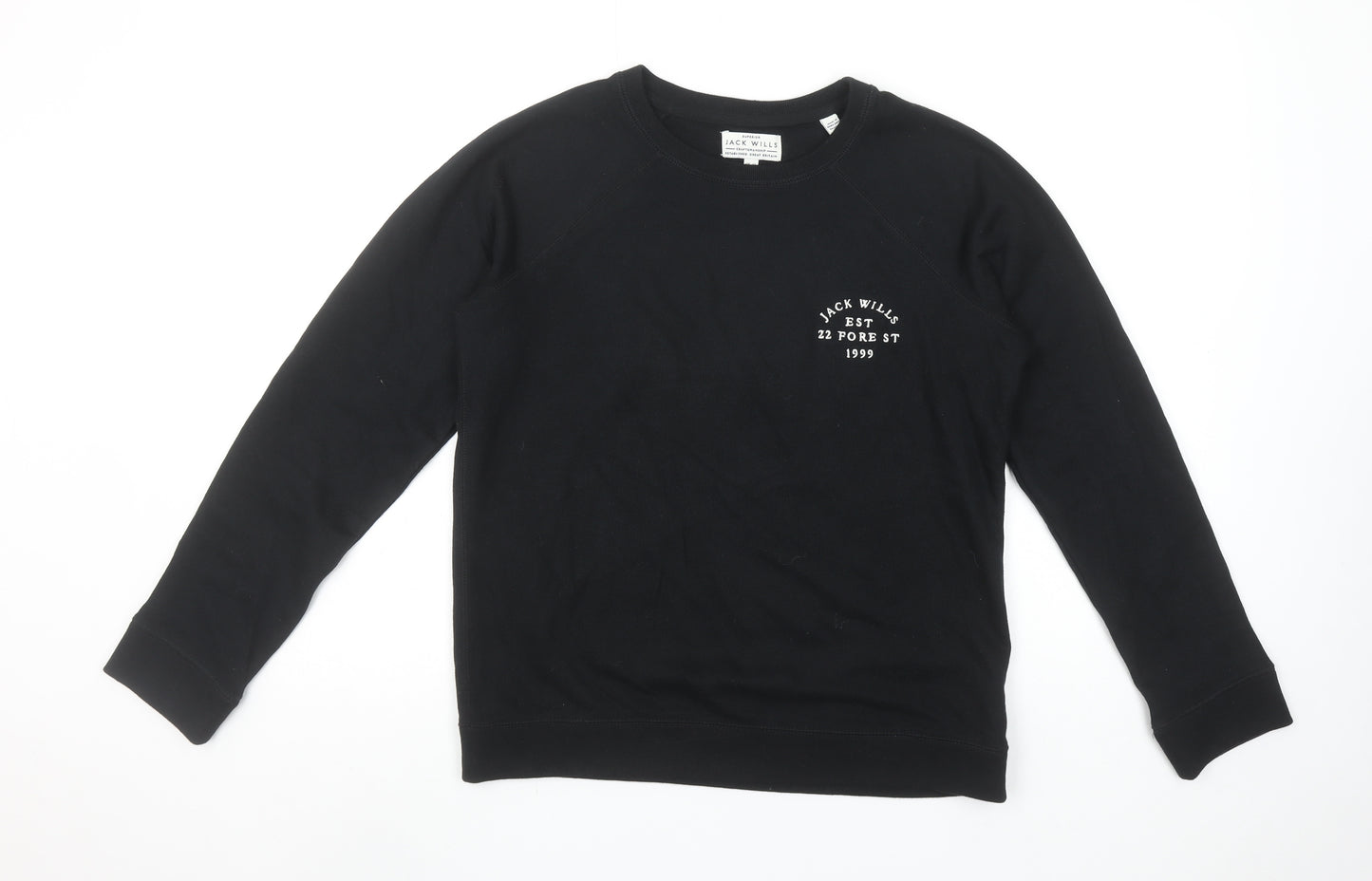 Jack Wills Women's Black Cotton Blend Crew Neck Sweatshirt UK 12