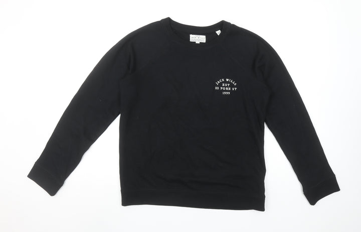 Jack Wills Women's Black Cotton Blend Crew Neck Sweatshirt UK 12