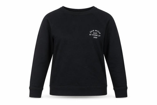 Front view of Jack Wills Women's Black Cotton Blend Crew Neck Sweatshirt UK 12