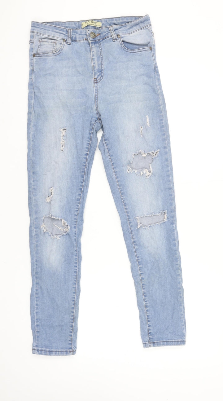 AKSU BLUE Womens Light Blue Distressed Skinny Jeans Size 31