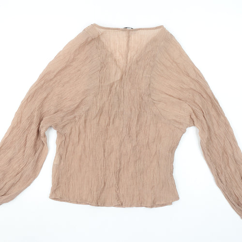 Zara Womens Beige Bohemian V-Neck Crochet Long Sleeve Blouse M