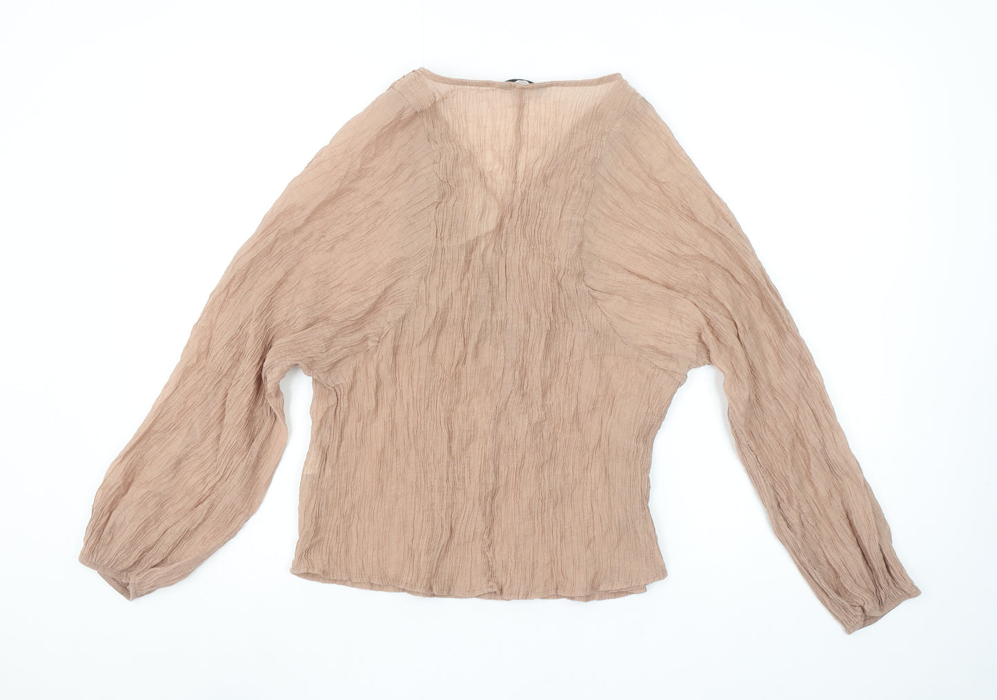Zara Womens Beige Bohemian V-Neck Crochet Long Sleeve Blouse M