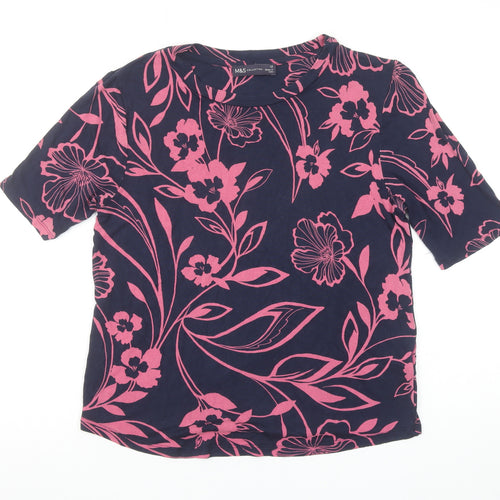 Marks and Spencer Women’s Navy Pink Floral Viscose T-Shirt Size 12