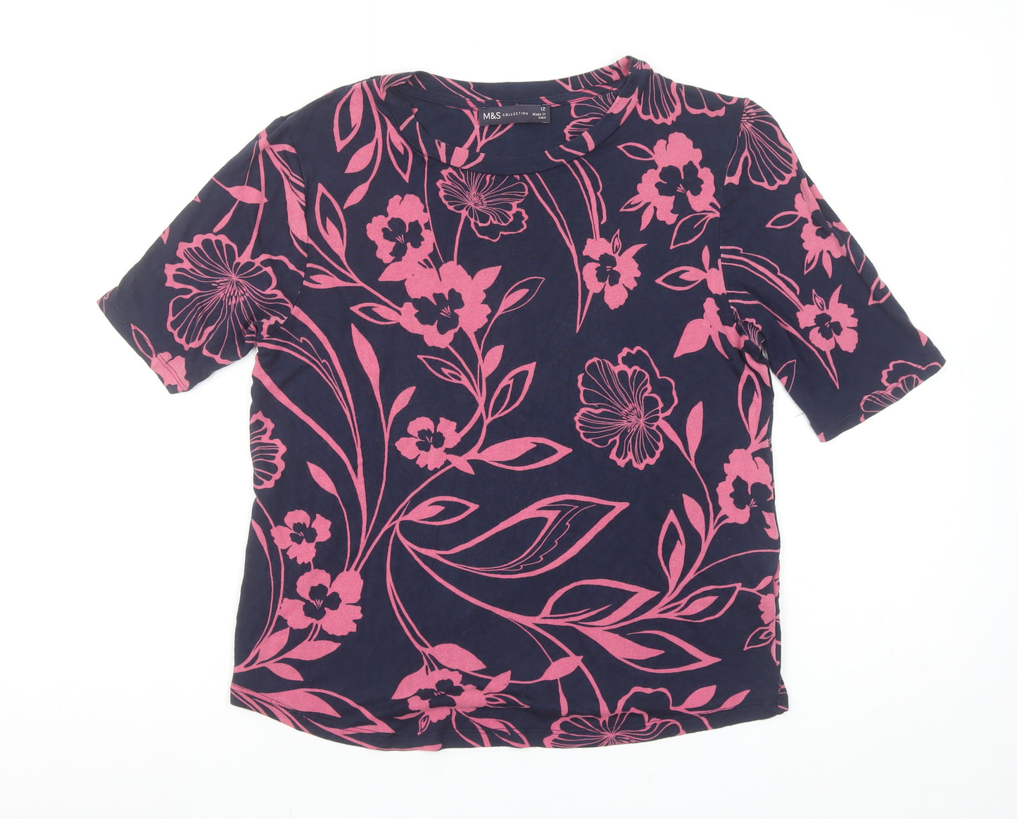 Marks and Spencer Women’s Navy Pink Floral Viscose T-Shirt Size 12