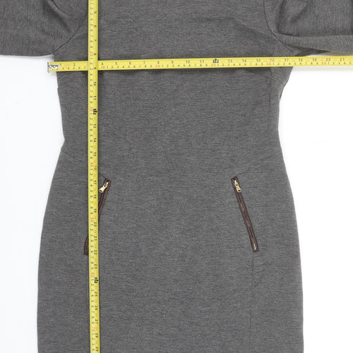 Ralph Lauren Women’s Grey Sheath Work Dress Size 10 Long Sleeve Zip Detail