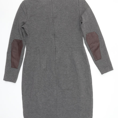 Ralph Lauren Women’s Grey Sheath Work Dress Size 10 Long Sleeve Zip Detail