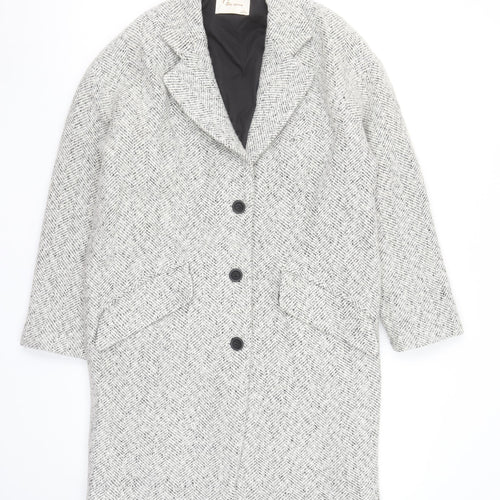 Shy Spring Womens Grey Herringbone Wool Blend Long Overcoat Size 8