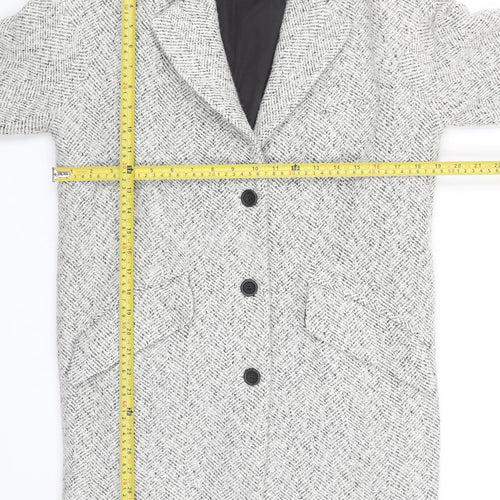Shy Spring Womens Grey Herringbone Wool Blend Long Overcoat Size 8