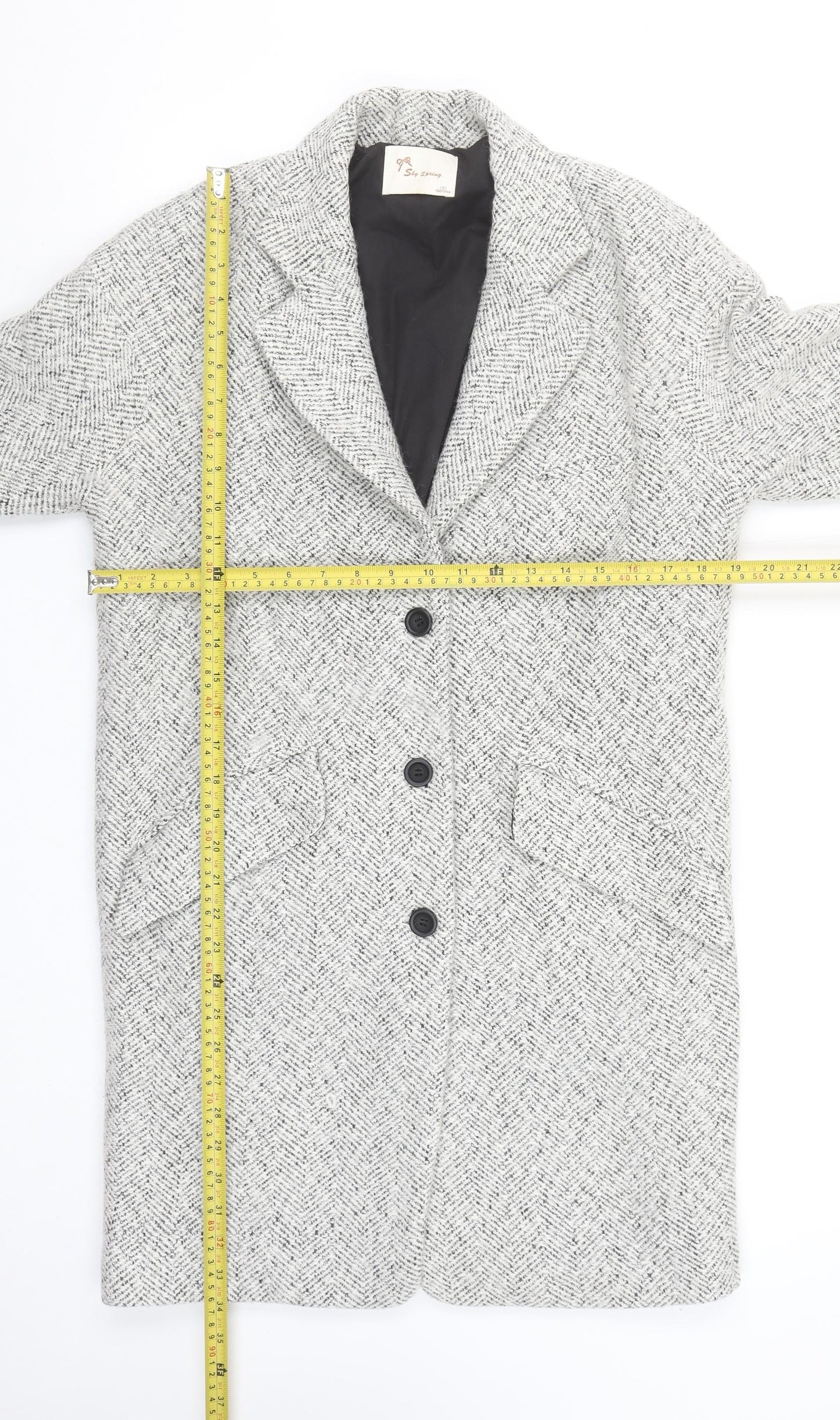 Shy Spring Womens Grey Herringbone Wool Blend Long Overcoat Size 8