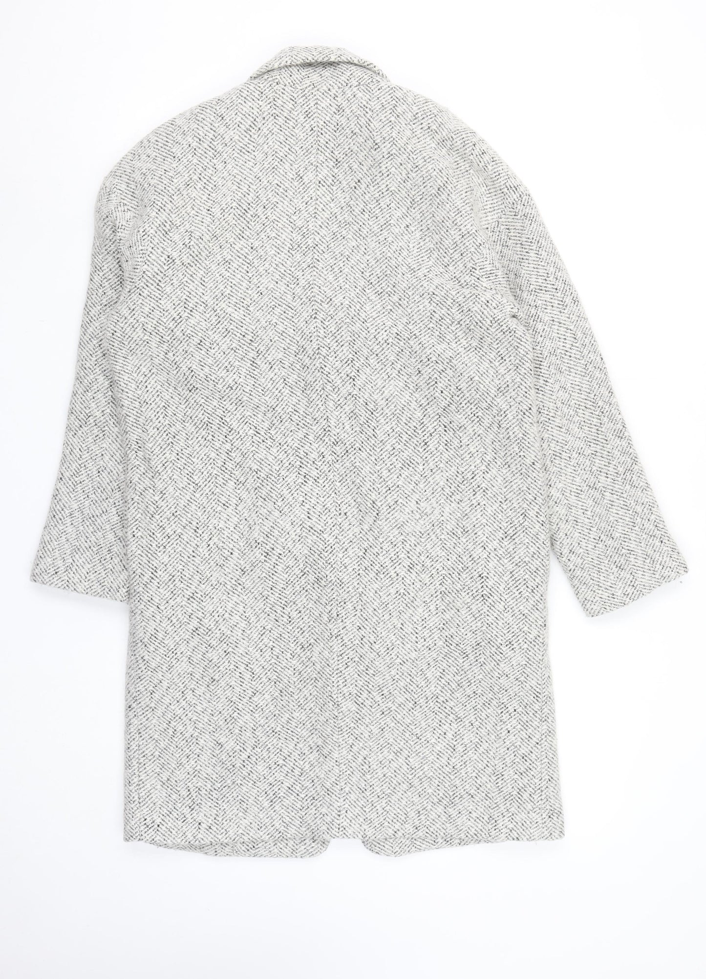 Shy Spring Womens Grey Herringbone Wool Blend Long Overcoat Size 8