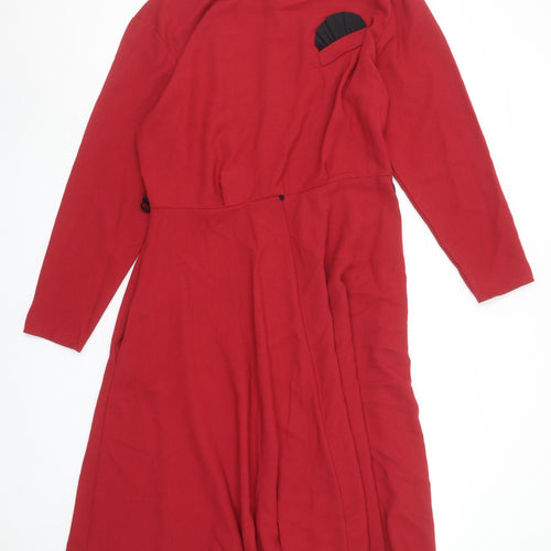 Marks and Spencer Women’s Red Midi Fit & Flare Dress Size 14 Classic Retro Style