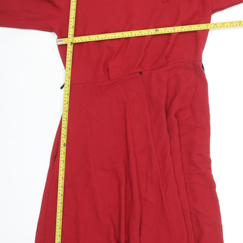 Marks and Spencer Women’s Red Midi Fit & Flare Dress Size 14 Classic Retro Style
