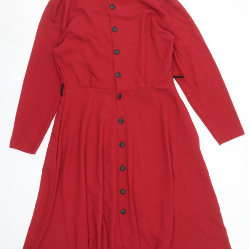 Marks and Spencer Women’s Red Midi Fit & Flare Dress Size 14 Classic Retro Style