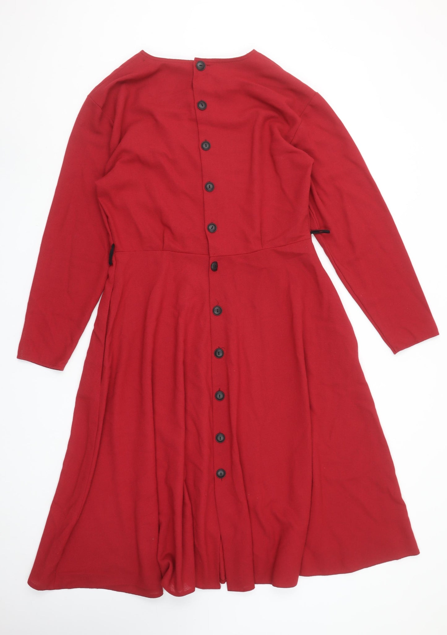 Marks and Spencer Women’s Red Midi Fit & Flare Dress Size 14 Classic Retro Style