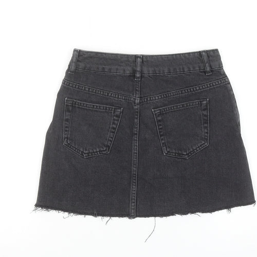 Topshop Women Black Embroidered Floral Mini Denim Skirt Size 8 Petite