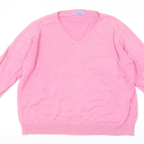 The Golf Co Women Pink V-Neck Cotton Jumper XL Lightweight Knitwear