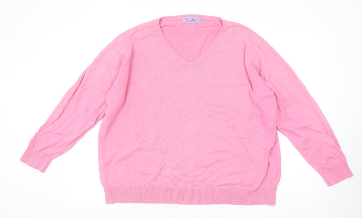 The Golf Co Women Pink V-Neck Cotton Jumper XL Lightweight Knitwear