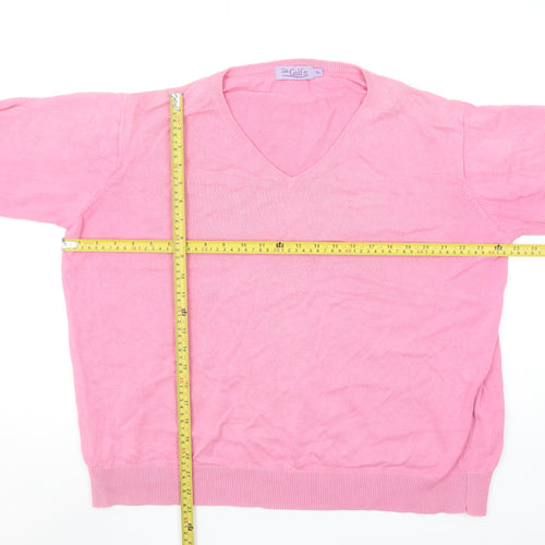 The Golf Co Women Pink V-Neck Cotton Jumper XL Lightweight Knitwear