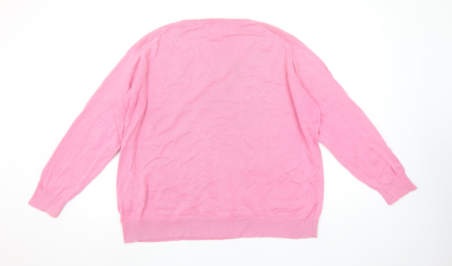 The Golf Co Women Pink V-Neck Cotton Jumper XL Lightweight Knitwear