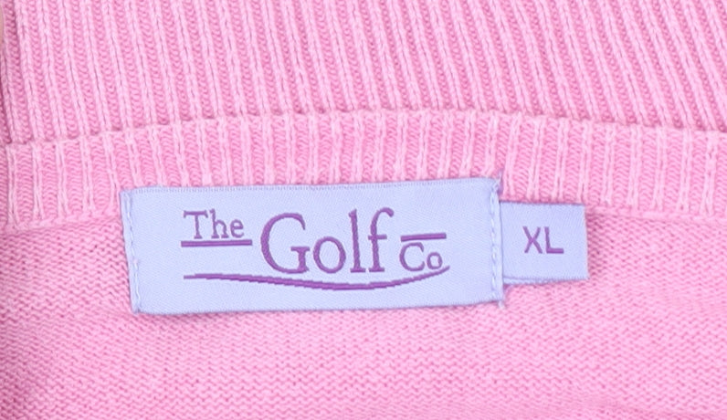 The Golf Co Women Pink V-Neck Cotton Jumper XL Lightweight Knitwear