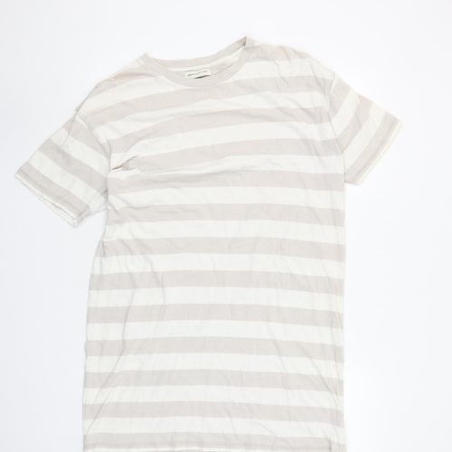 Urban Outfitters Women Beige XS Striped Cotton T-Shirt Dress