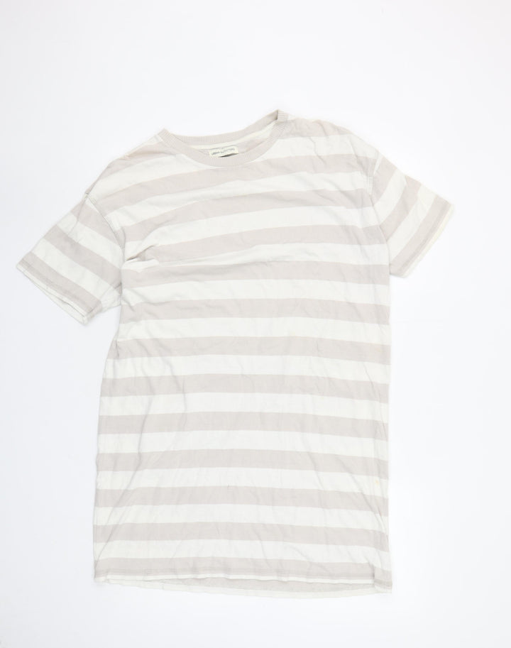 Urban Outfitters Women Beige XS Striped Cotton T-Shirt Dress