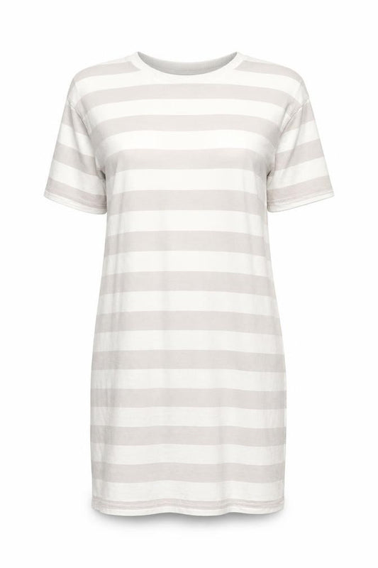 Front view of Urban Outfitters Women Beige XS Striped Cotton T-Shirt Dress