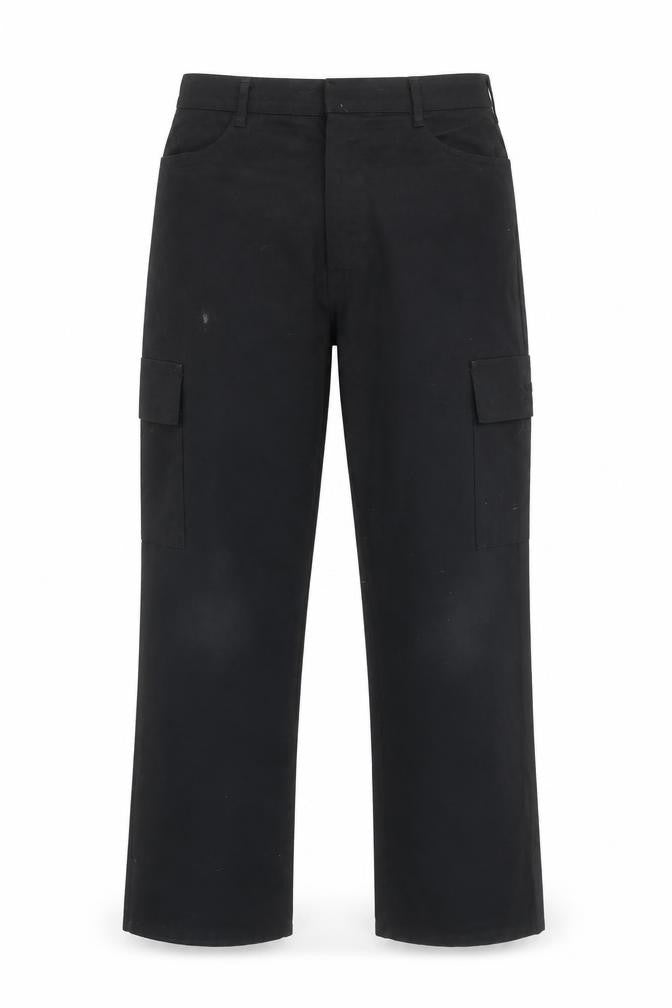 Front view of Audi Men's Black Cargo Work Trousers, size M, Polyester Cotton Regular Fit