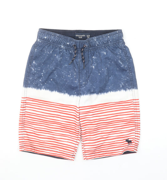 Abercrombie Kids Boys Blue Red Striped Swim Shorts Size 9/10 Polyester