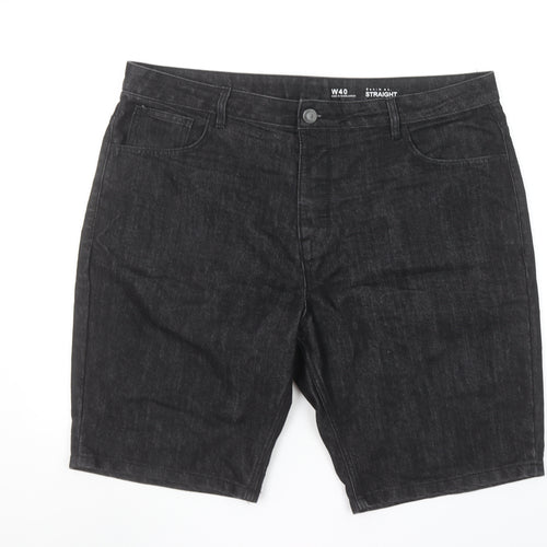 Denim Co Mens Black Denim Straight Shorts W40 Cotton Blend