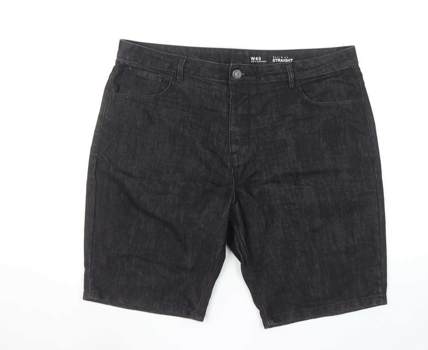 Denim Co Mens Black Denim Straight Shorts W40 Cotton Blend