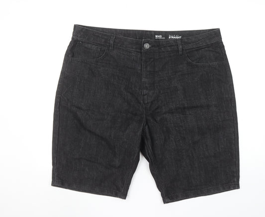 Denim Co Mens Black Denim Straight Shorts W40 Cotton Blend