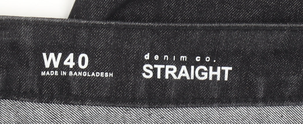 Denim Co Mens Black Denim Straight Shorts W40 Cotton Blend