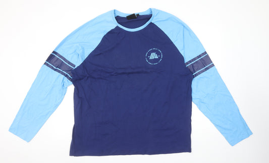 Aldi Men Blue Colourblock Long Sleeve Pyjama Top XL Cotton