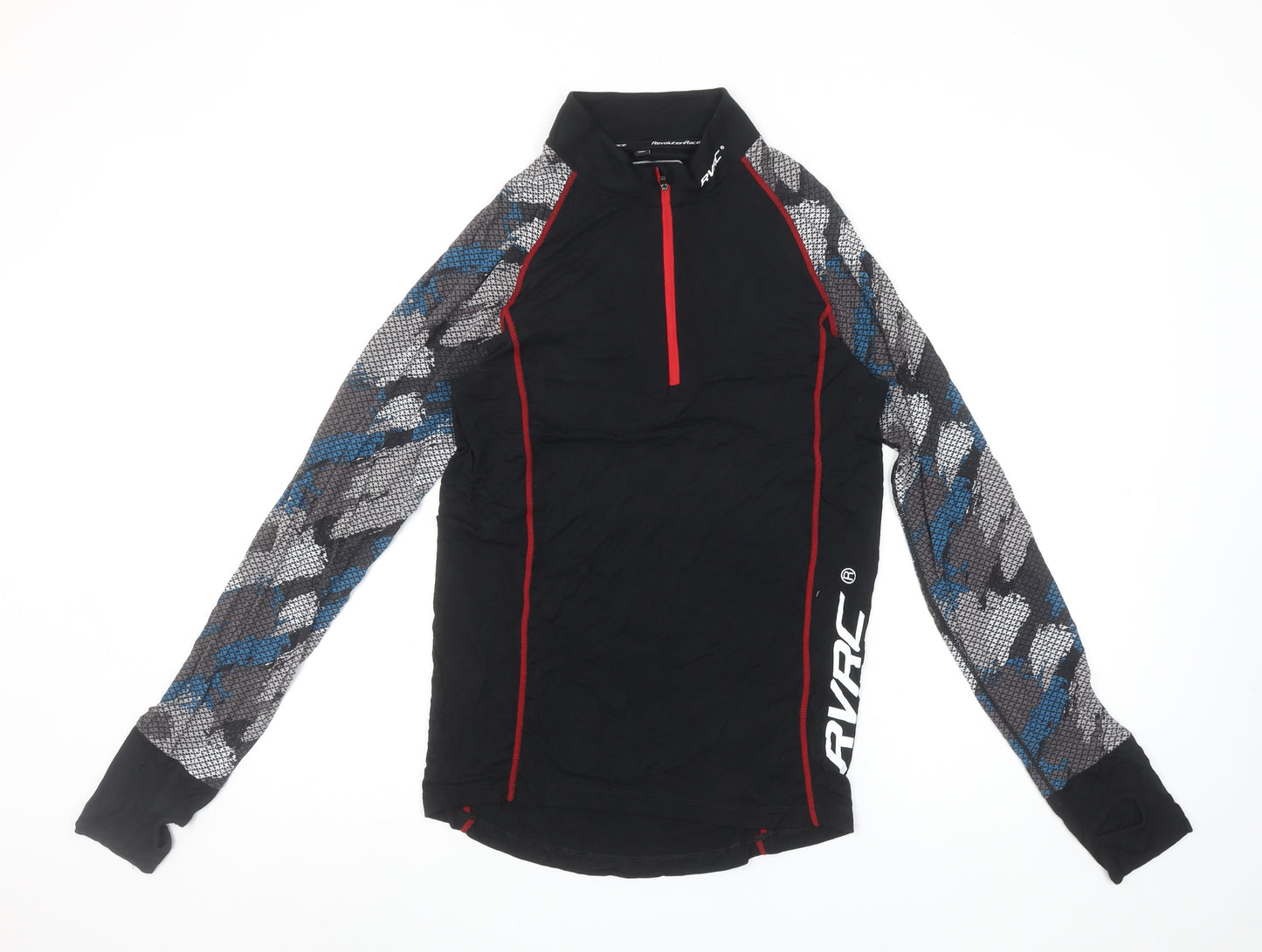 RevolutionRace Men’s Black Camo 1/4 Zip Long Sleeve Activewear Top S