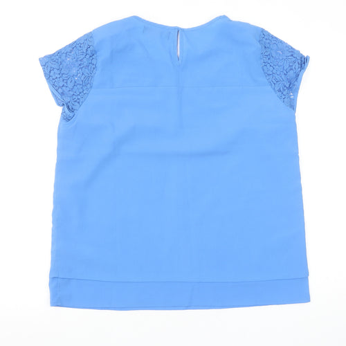 Rant & Rave Women's Blue Lace Trim Short Sleeve Tunic Blouse Size 14