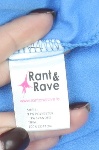 Rant & Rave Women's Blue Lace Trim Short Sleeve Tunic Blouse Size 14