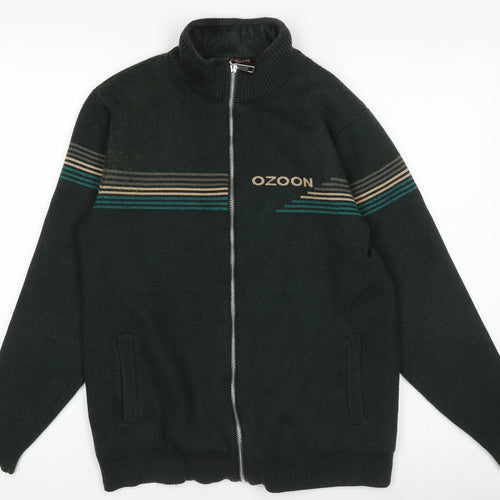 OZOON Men's Green Full Zip High Neck Knit Jumper M Lined Winter Warm