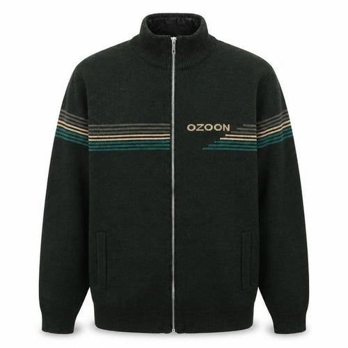 OZOON Men's Green Full Zip High Neck Knit Jumper M Lined Winter Warm