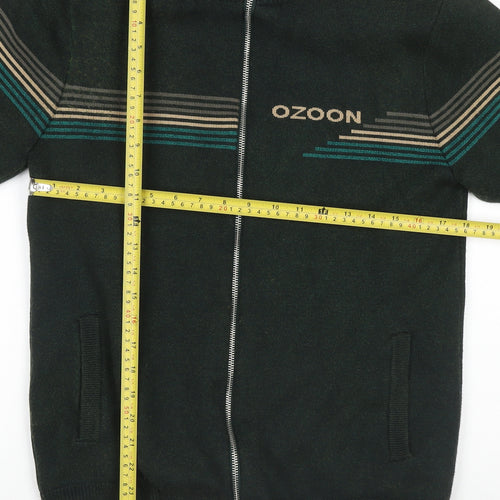 OZOON Men's Green Full Zip High Neck Knit Jumper M Lined Winter Warm