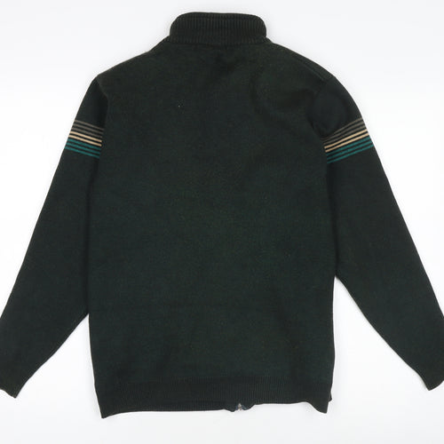 OZOON Men's Green Full Zip High Neck Knit Jumper M Lined Winter Warm