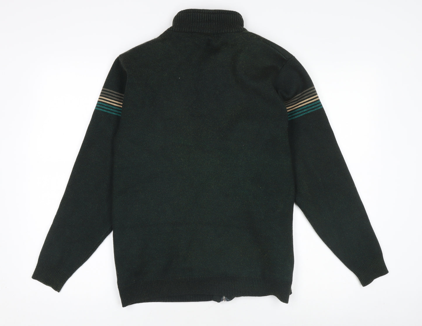 OZOON Men's Green Full Zip High Neck Knit Jumper M Lined Winter Warm