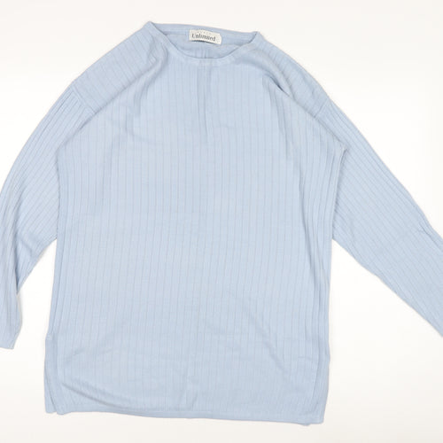 Unlimited Women's Blue Ribbed Knit Pullover Jumper Size M